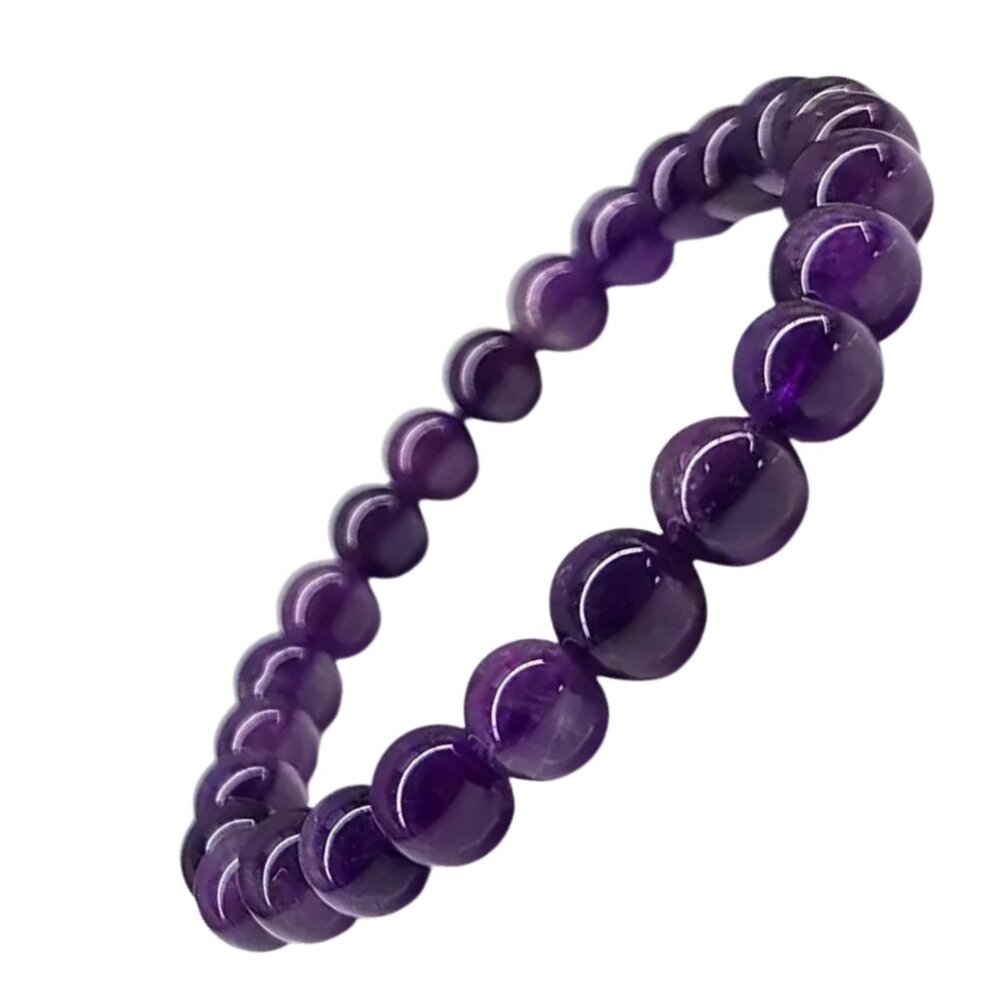 8mm Deep Purple Amethyst Bracelet | Natural Crystal Stretch Bracelet - Picture 2 of 3